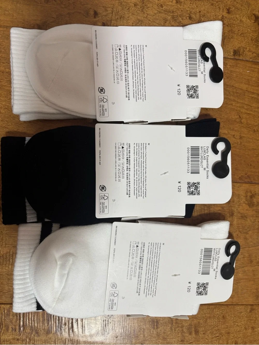 lululemon Daily Essentials Crew Socks - Black & White (3-Pack) Unisex Medium NWT